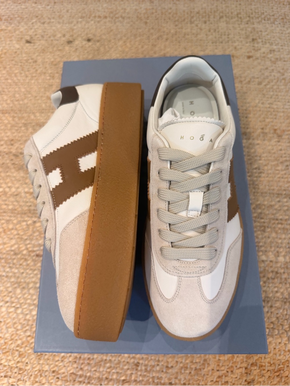 Hogan Cream and Brown Women’s Platform Sneakers